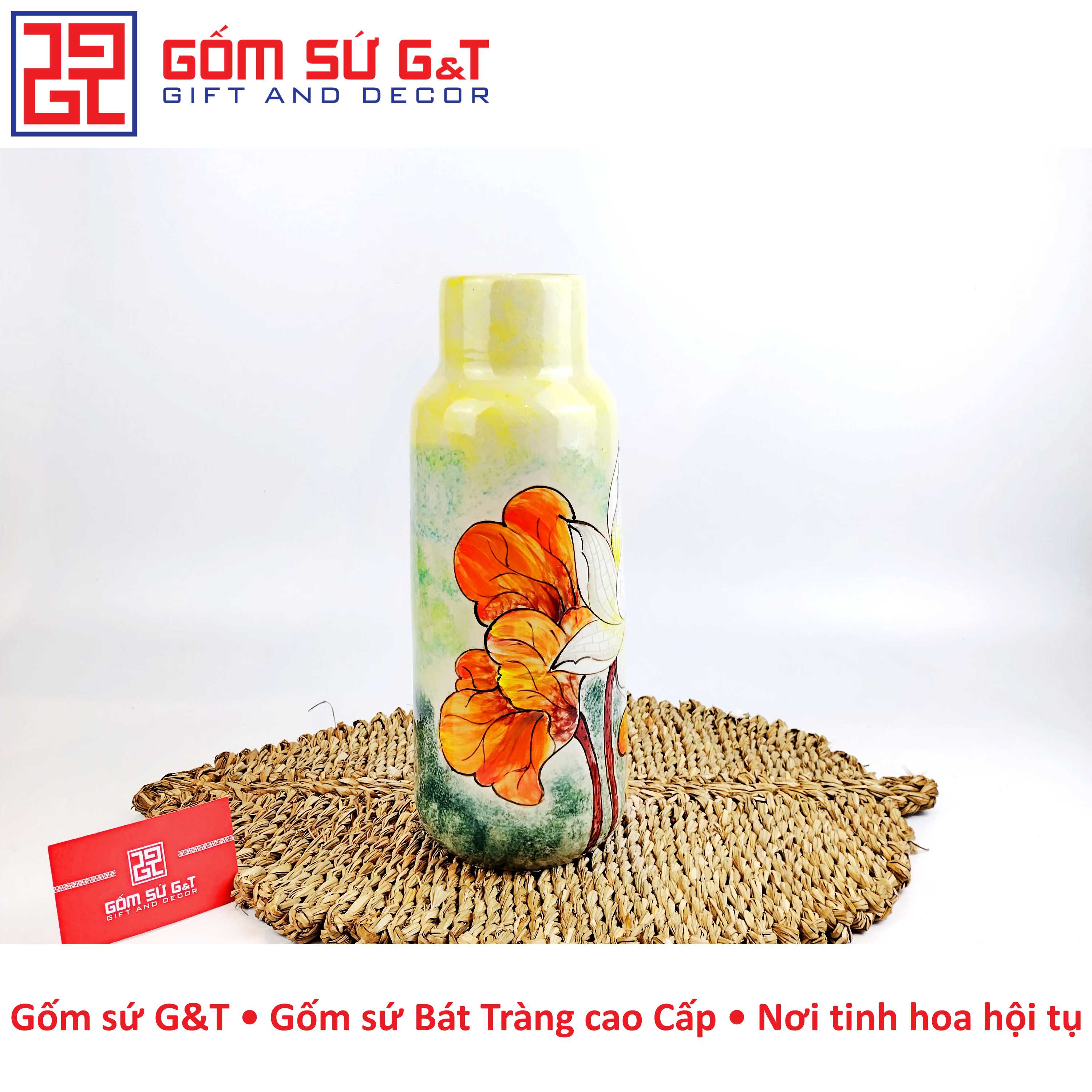 Lọ hoa dáng phích cổ cao bạch liên Gốm Sứ G&T
