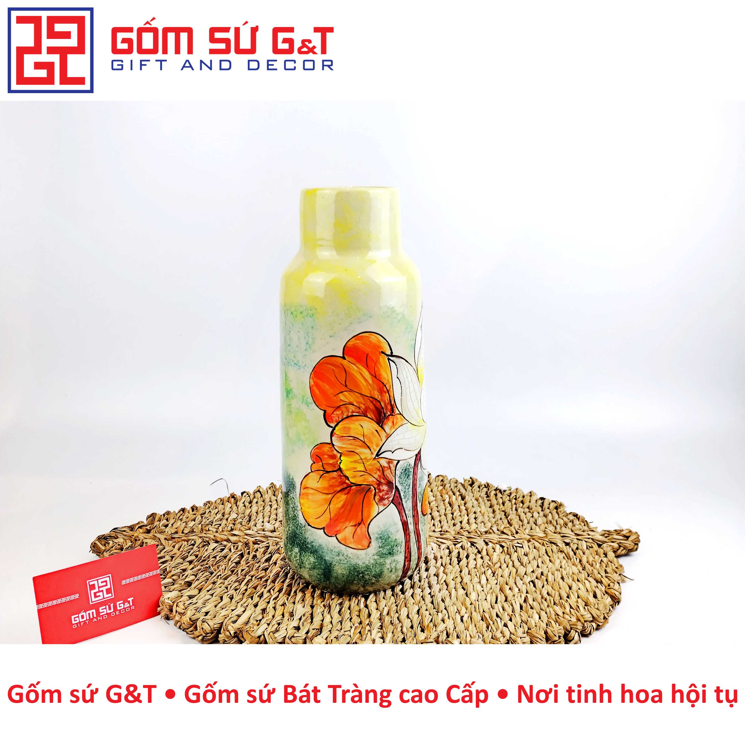 Lọ hoa dáng phích cổ cao bạch liên Gốm Sứ G&amp;T