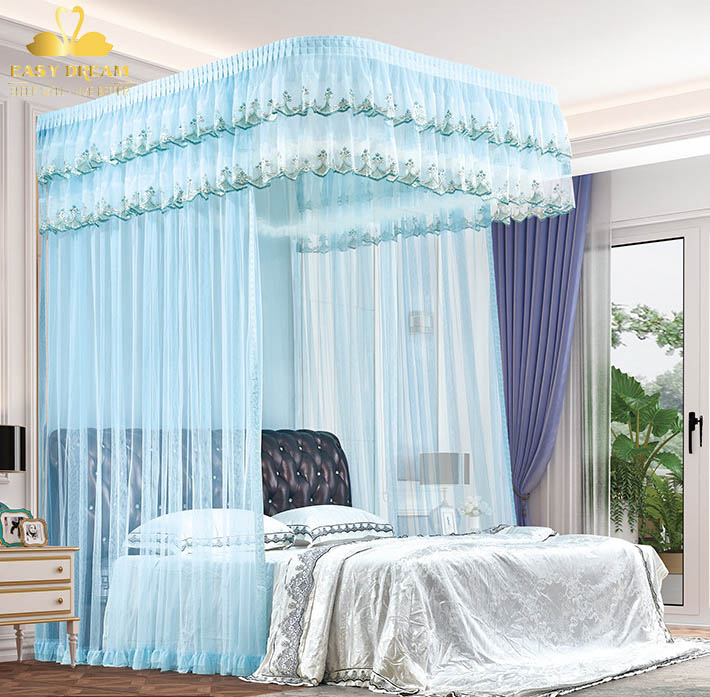 Màn khung không khoan tường tăng chỉnh được chiều cao cao có dây kéo ròng rọc cao cấp EASY DREAM chống muỗi kiểu dáng công chúa