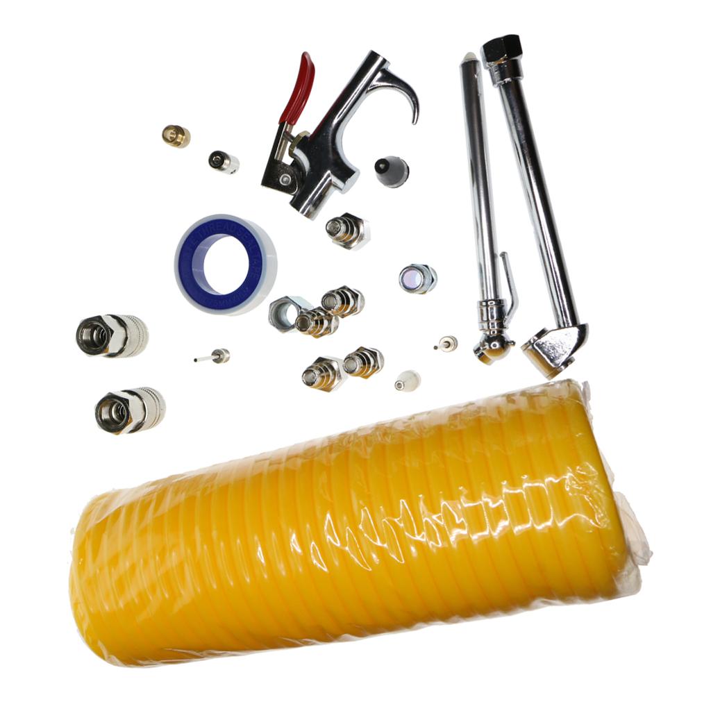 Air Tool Connection Accessories Kit Blow Gun Coil Hose Tyre Inflator Gauge