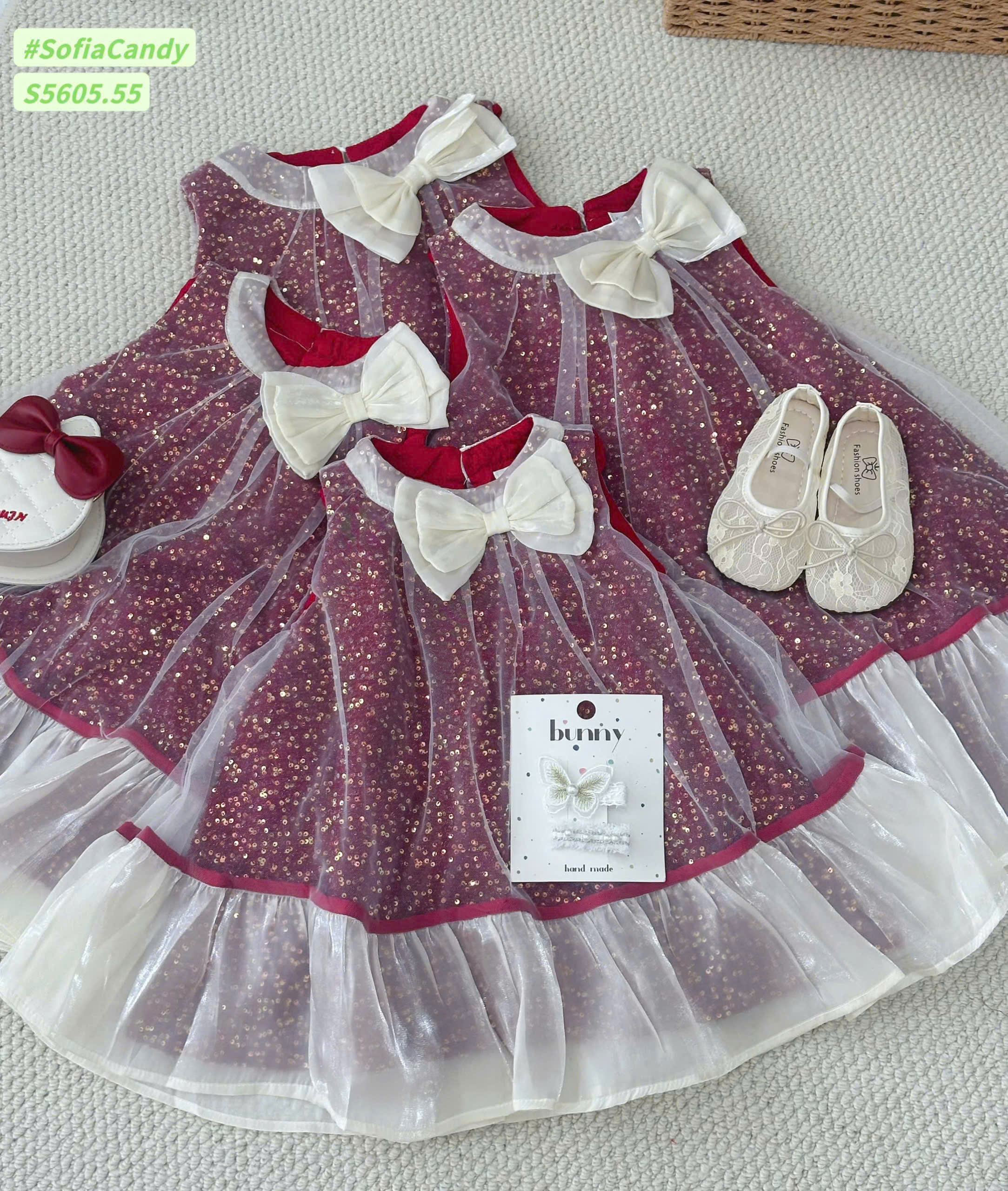 Đầm váy công chúa cho bé gái đính kim sa lấp lánh mặc lễ tết noel giáng sinh năm mới dự tiệc từ 10-40kg chất tơ mềm