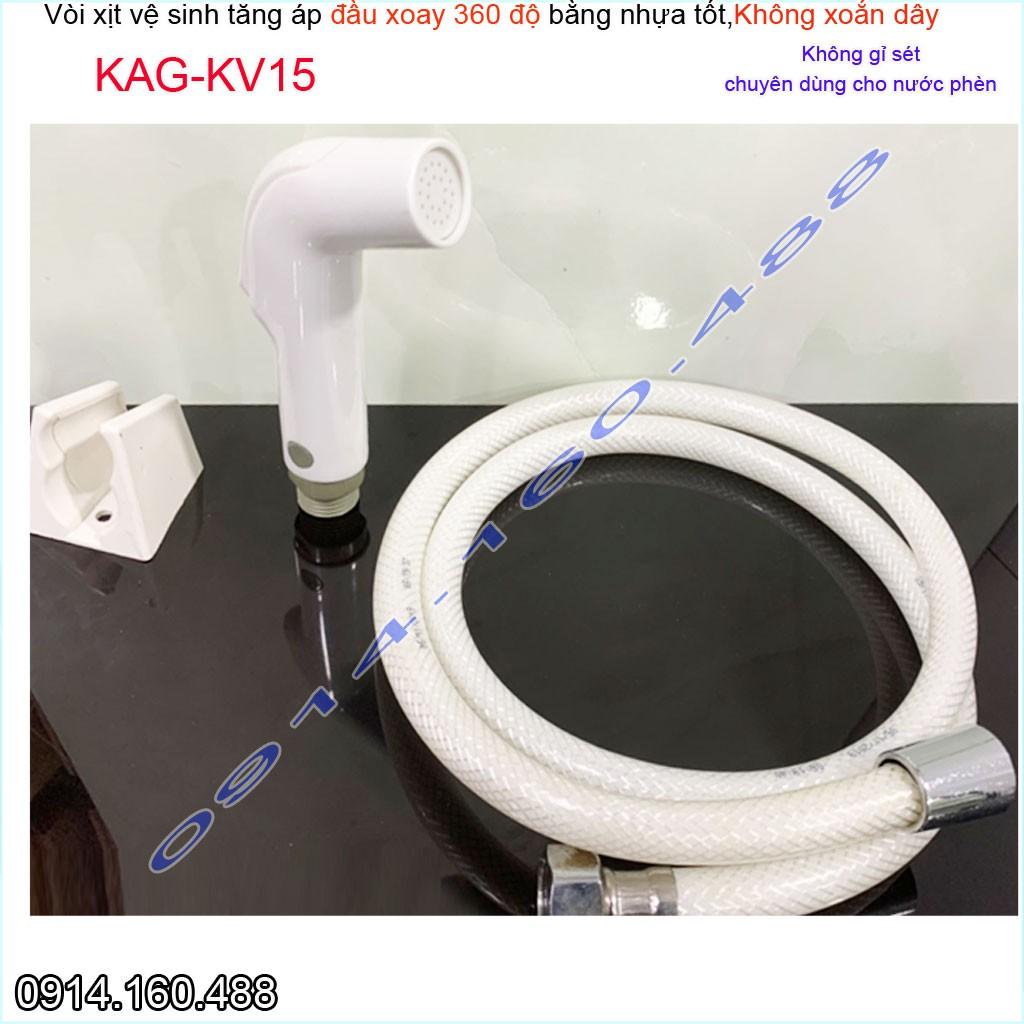 Vòi xịt vệ sinh KAG-KV15 xoay 360 độ, vòi rửa bồn cầu nhựa trắng tia nước mạnh chịu áp lực mạnh chung cư nhà cao tầng