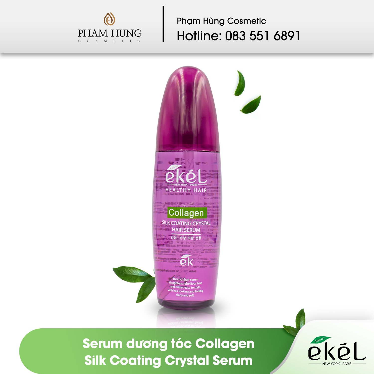 Xịt dưỡng tóc phủ pha lê mềm mượt Ekel Collagen - Ekel Silk Coating Crystal Hair Serum Collagen