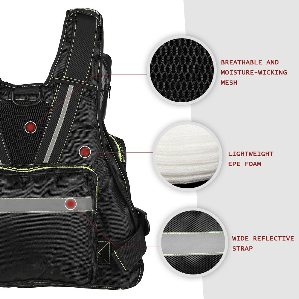 Áo phao câu cá Nhiều túi bằng Bọt EPE nhẹ cho độ nổi lâu dài, có Dây đai phản quang