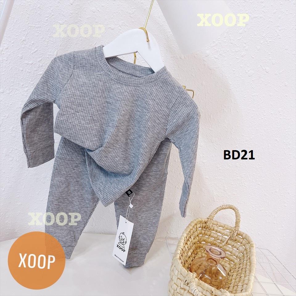 Bộ dài tay chất gân tăm- Bộ dài tay xoop quần có túi hộp cho bé BD21