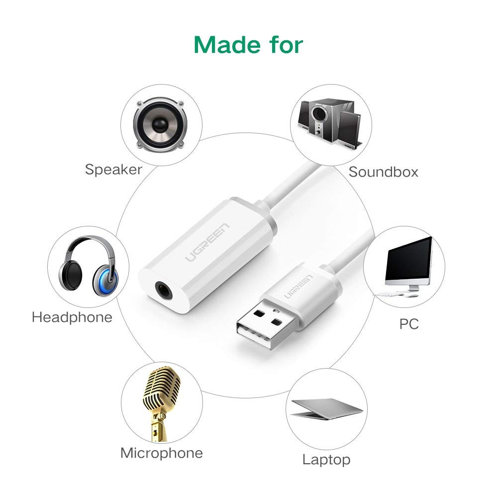 USB Sound Card - Cáp chuyển từ cổng USB ra audio 3.5mm hỗ trợ Mic và Tai Nghe Ugreen 30712 - Hàng Chính Hãng