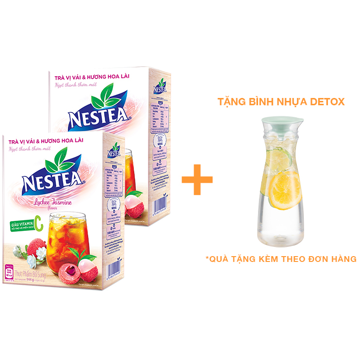 Combo 2 hộp trà Nestea vị vải &amp; hương hoa lài (12 gói x 12g) [Tặng bình nhựa Detox]