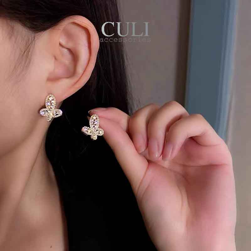 Khuyên tai, Bông tai thời trang hình bướm kết hạt traiHT690 - Culi accessories