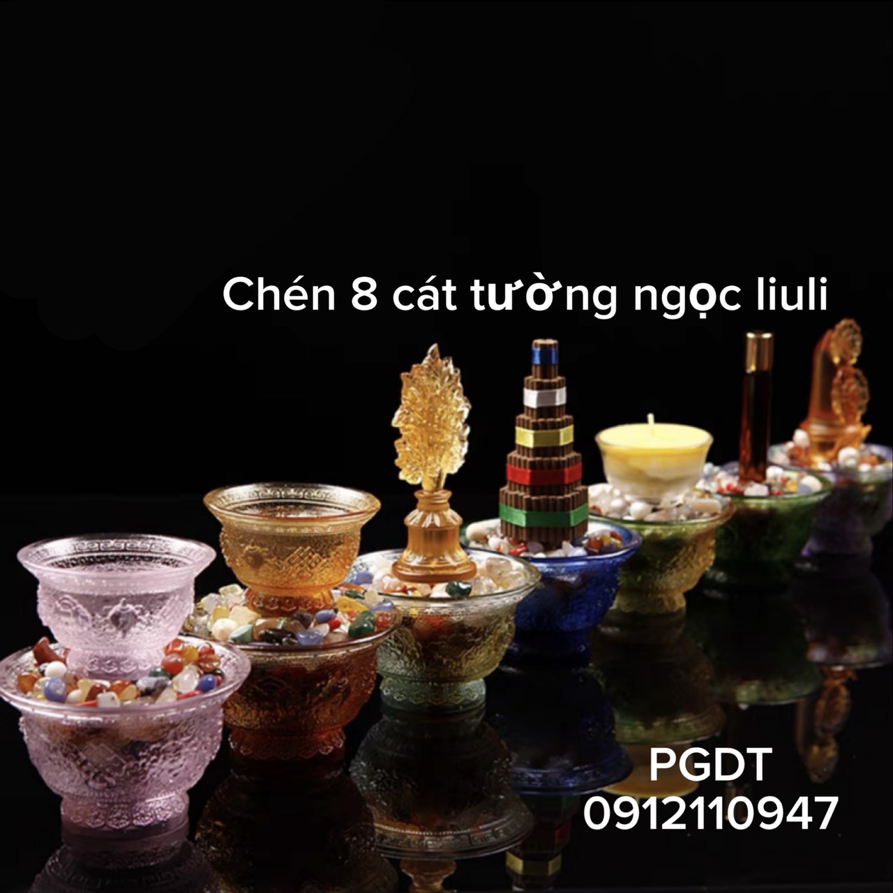 Chén liuli cúng dường 8 món, cúng nước