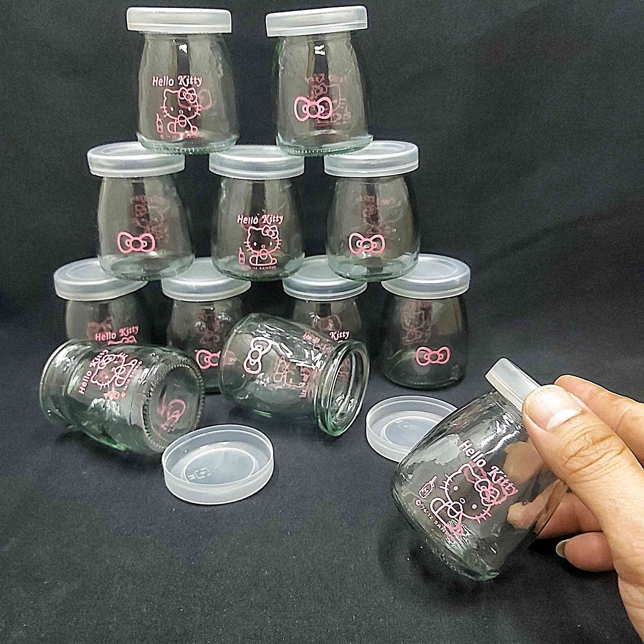 Combo 12 hũ thủy tinh đựng sữa chua 100ml mẫu Trụ Tròn Vát eo in LOGO cực CUTE - nắp nhựa – hủ yaourt siêu trong