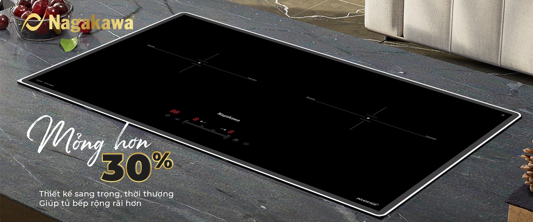Bếp đôi điện từ Nagakawa UltraSlim NK2C29MB - Hàng Chính Hãng