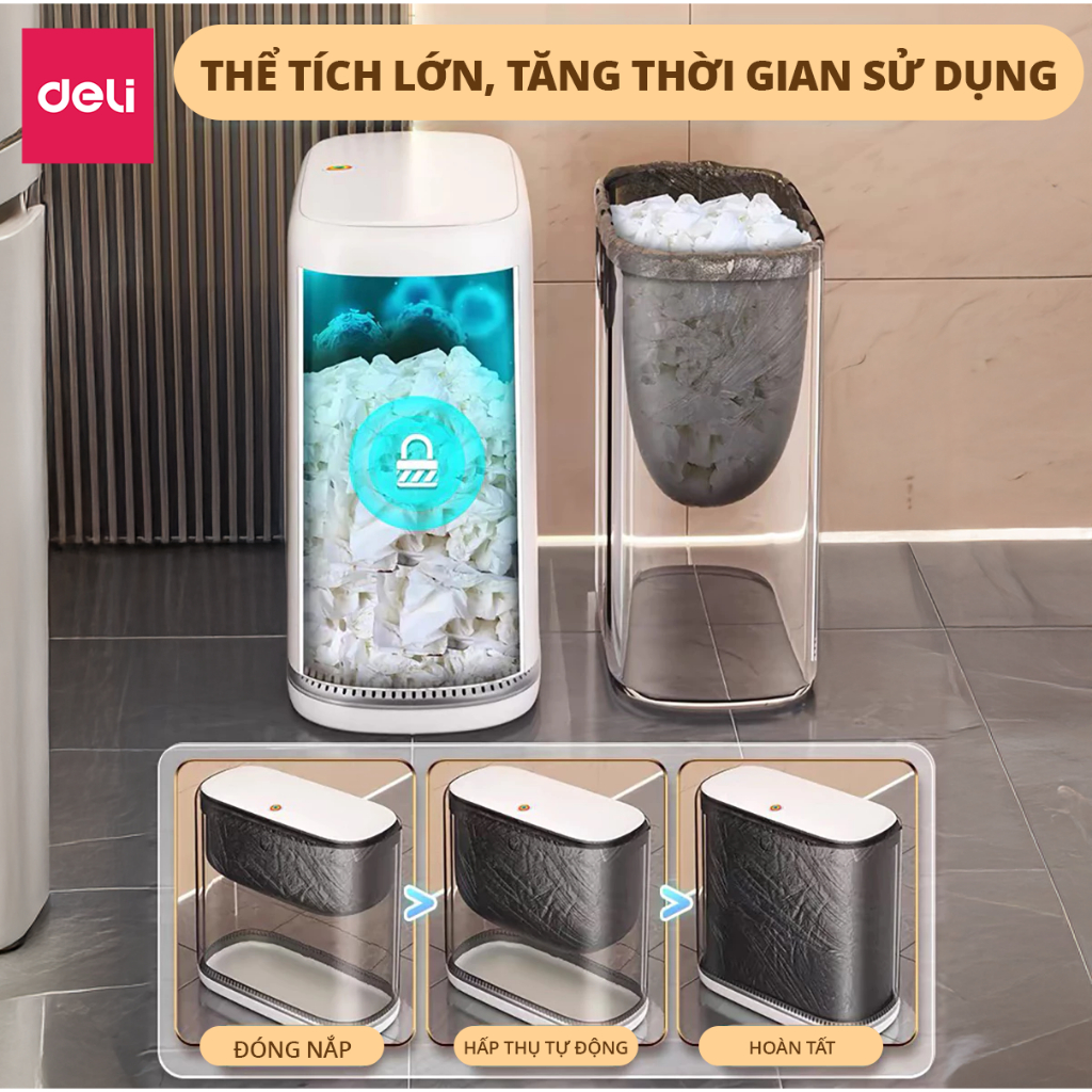 Thùng rác tự động căng túi rác 12L/15L DELIxVUSIGN thiết kế dáng dẹt tiết kiệm không gian, tối ưu nhà cửa
