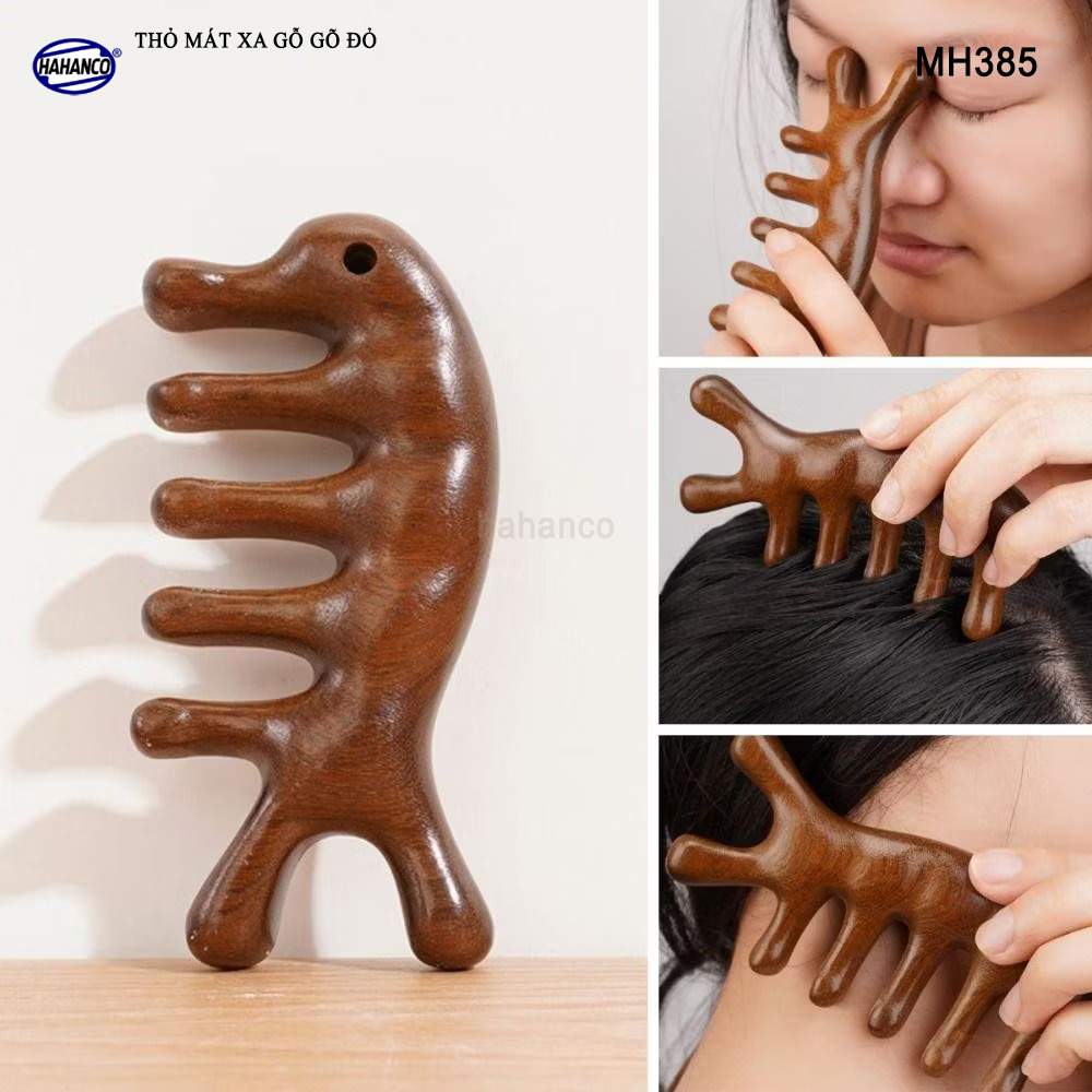 Dụng Cụ Mát Xa Tai Thỏ 5 Răng Gỗ Gõ Đỏ Thư Giãn Giảm Dụng Tóc - HAHANCO - MH385