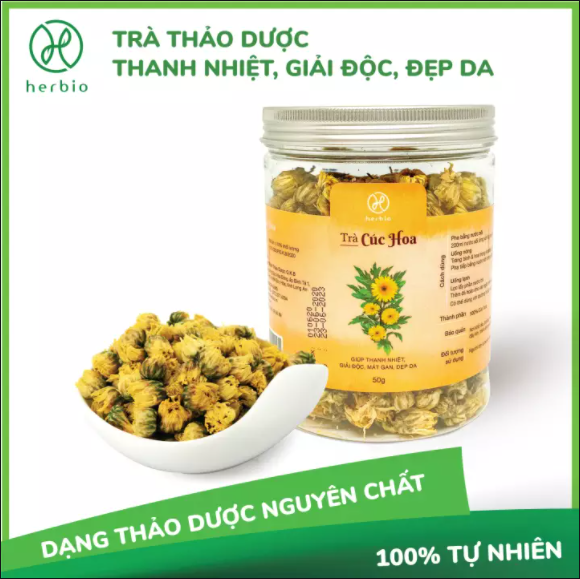 TRÀ THẢO DƯỢC HOA CÚC NỤ SẤY LẠNH CHÂN KHÔNG HERBIO - giúp thanh nhiệt, giải độc, mát gan, đẹp da, ngủ ngon - hộp