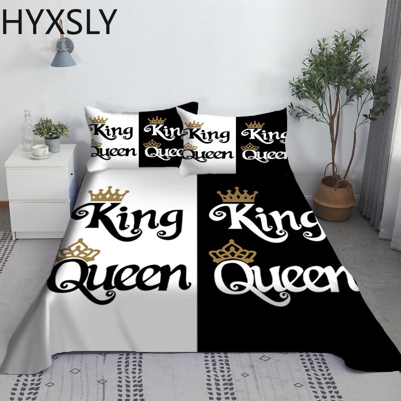 Đen Nữ Hoàng Trắng Vua Giường 2/3 Món Kỹ Thuật Số In Cho Người Lớn Polyester Giường Tấm Phẳng Với áo Gối Chăn Ga Trải Giường