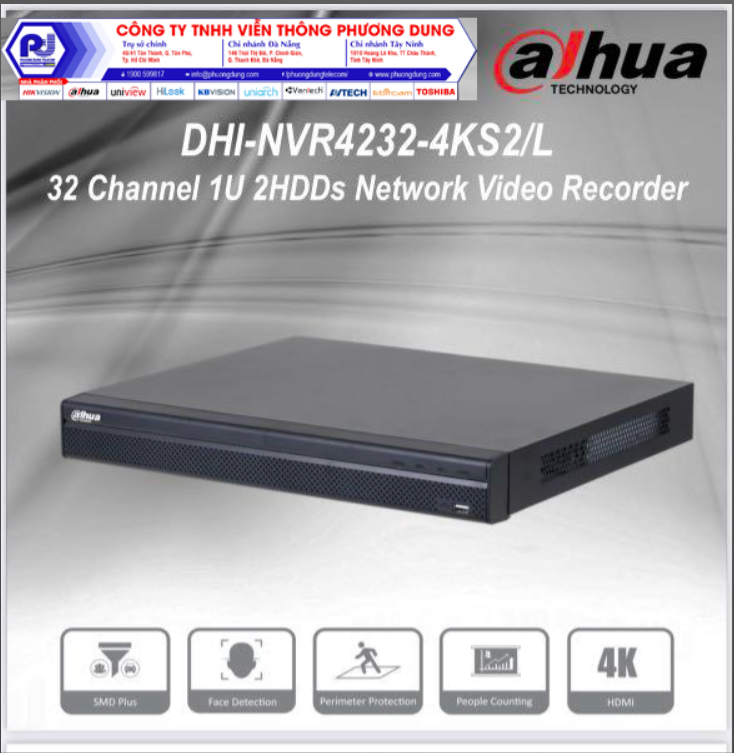 Đầu Ghi Hình IP Dahua 32 Kênh DHI-NVR4232-4KS2 (Hỗ Trợ SMD)-hàng chính hãng