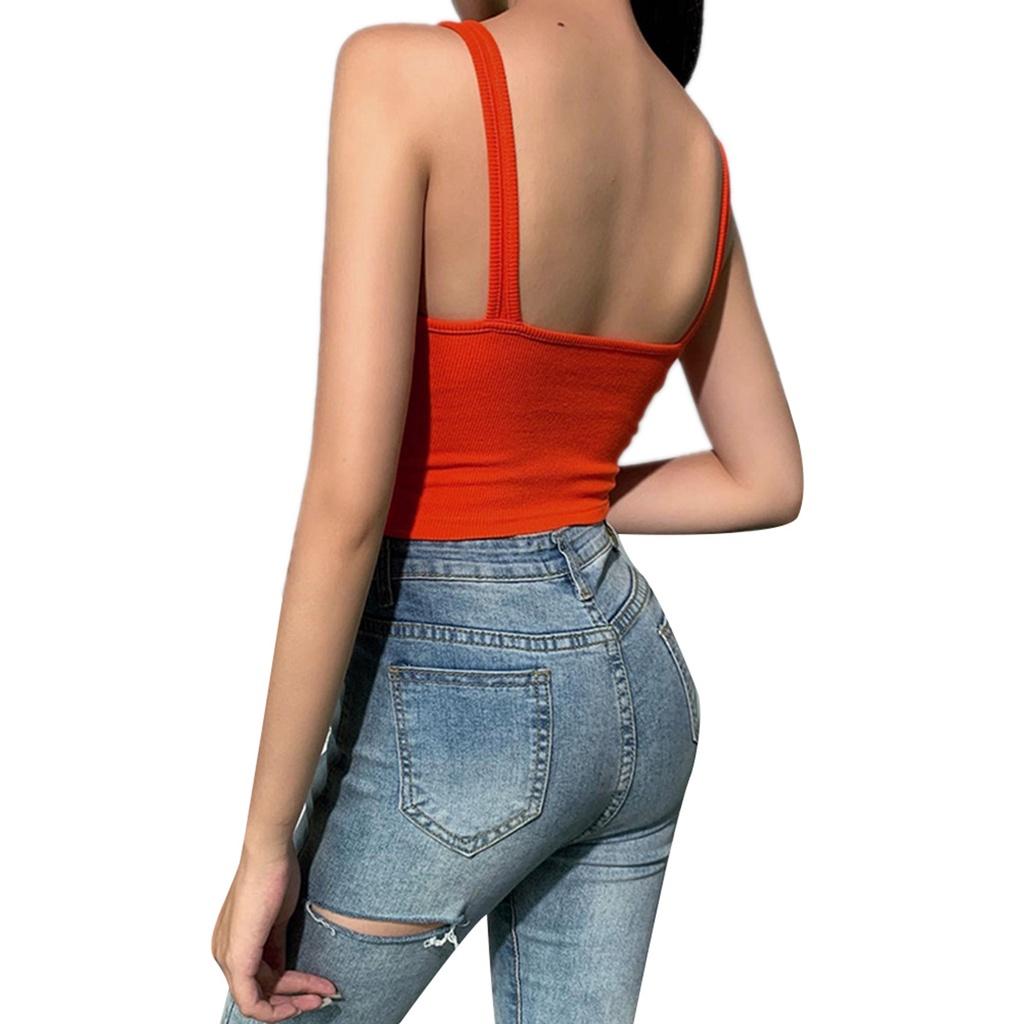 ✠Áo croptop dệt kim co giãn không tay cổ V thời trang quyến rũ cho nữ