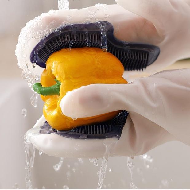 Găng Tay Silicone Không Thấm Nước Có Đầu Mút Cọ Rửa Tiện Lợi