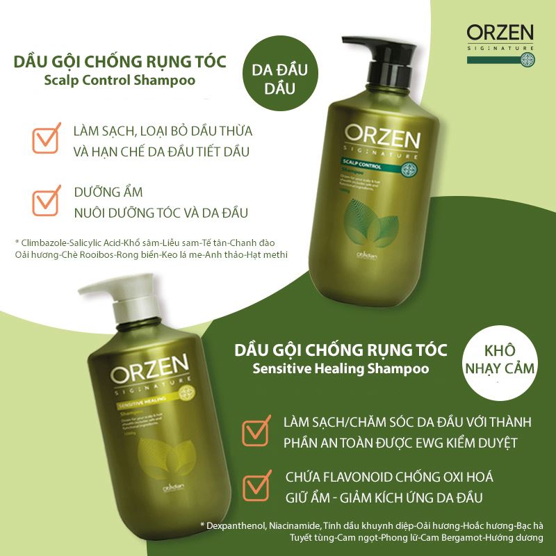 Dầu gội Orzen kích thích tăng cường sinh trưởng tóc - Da khô/Da nhạy cảm Hàn Quốc 500ml tặng kèm móc khoá