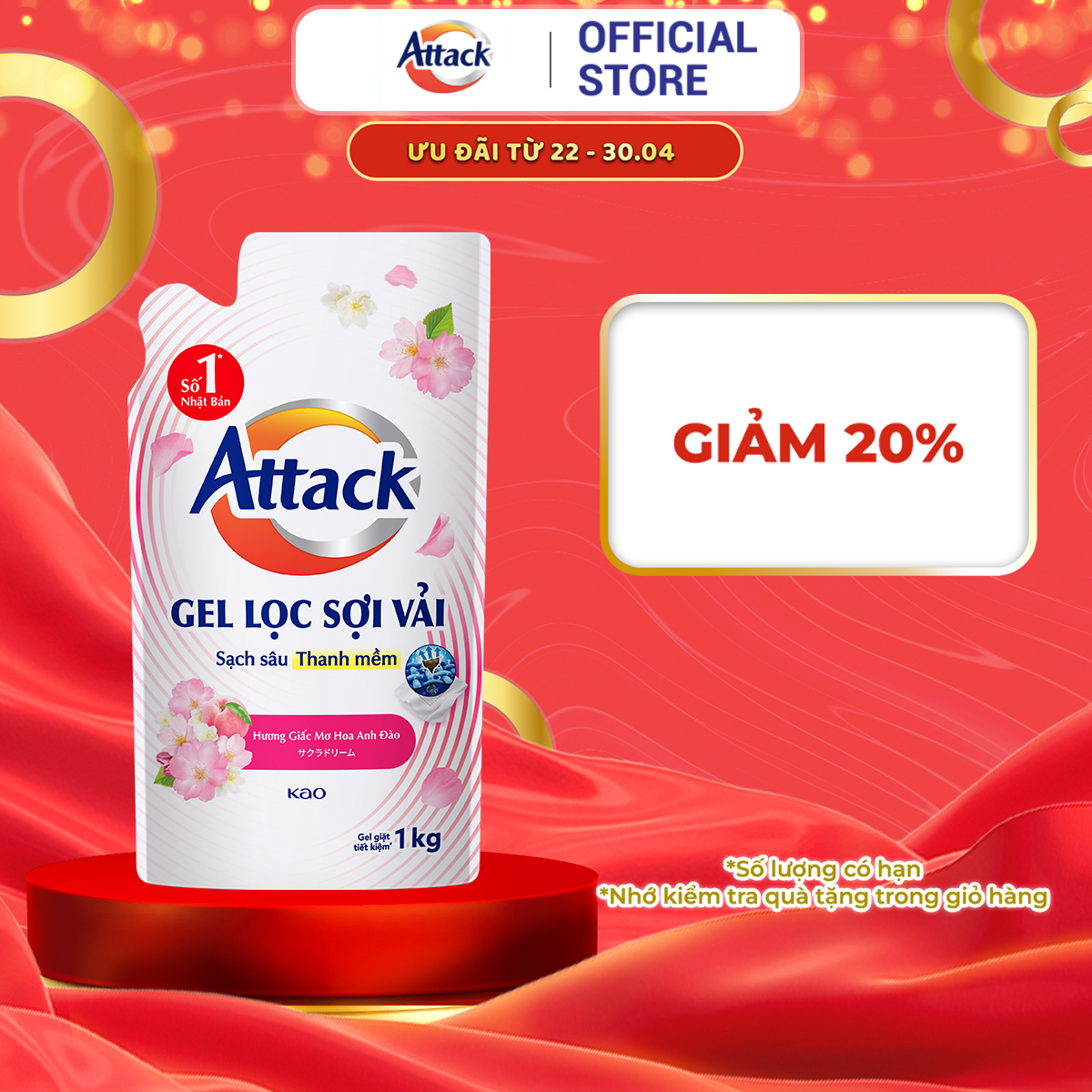 Gel Giặt Attack Hương Giấc Mơ Hoa Anh Đào Túi 1Kg