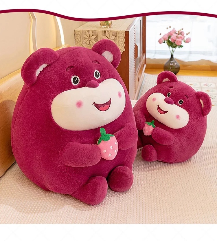 Thú nhồi bông lotso tròn ôm dâu đáng yêu - Size 20cm - Quà tặng gấu dâu tròn vo mềm mịn cute - Gối ôm cho bé.
