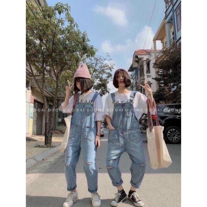Quần yếm jean dài baggy dễ thương cho các nàng