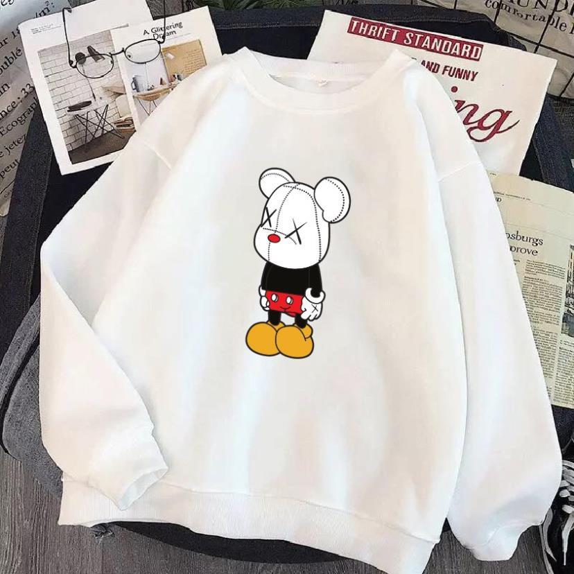 Áo nỉ Sweater thu đông hoạt hình Kaws chất nỉ bông form suông rộng cổ tròn Unisex - áo chất