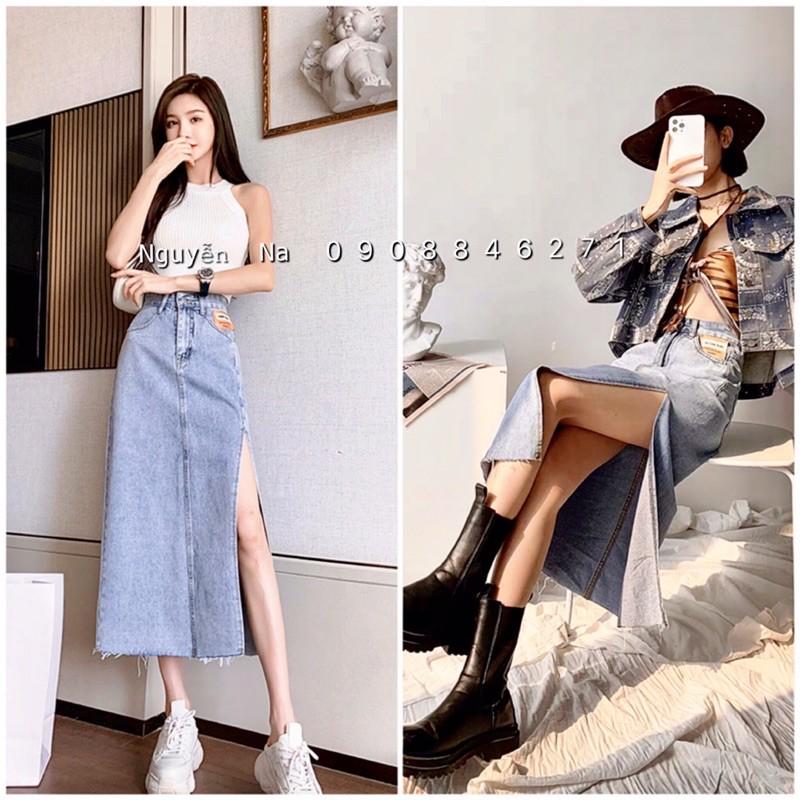 HOT HIT CHÂN VÁY JEANS DÀI XẺ HÔNG - ảnh thật trải sàn