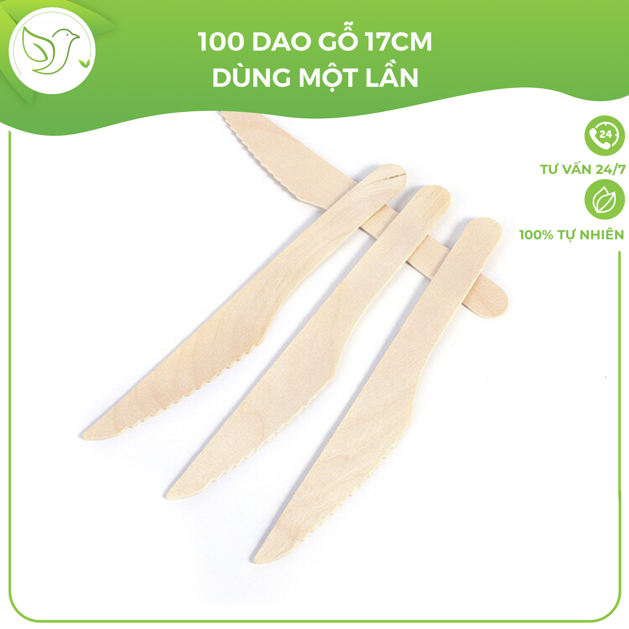 100 Dao gỗ dùng một lần 17cm tiện lợi, an toàn, thân thiện với môi trường