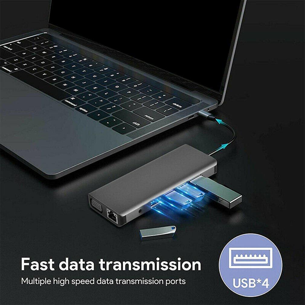 Bộ Hub Chuyển Đổi 12 Trong 1 Type c Sang HDMI 4k VGA RJ45 SD / TF Usb3.0 Hub Cho Notebook Laptop USBC