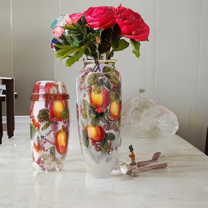 Bình hoa gốm Bát Tràng dáng bom 41cm họa tiết quả lựu chín