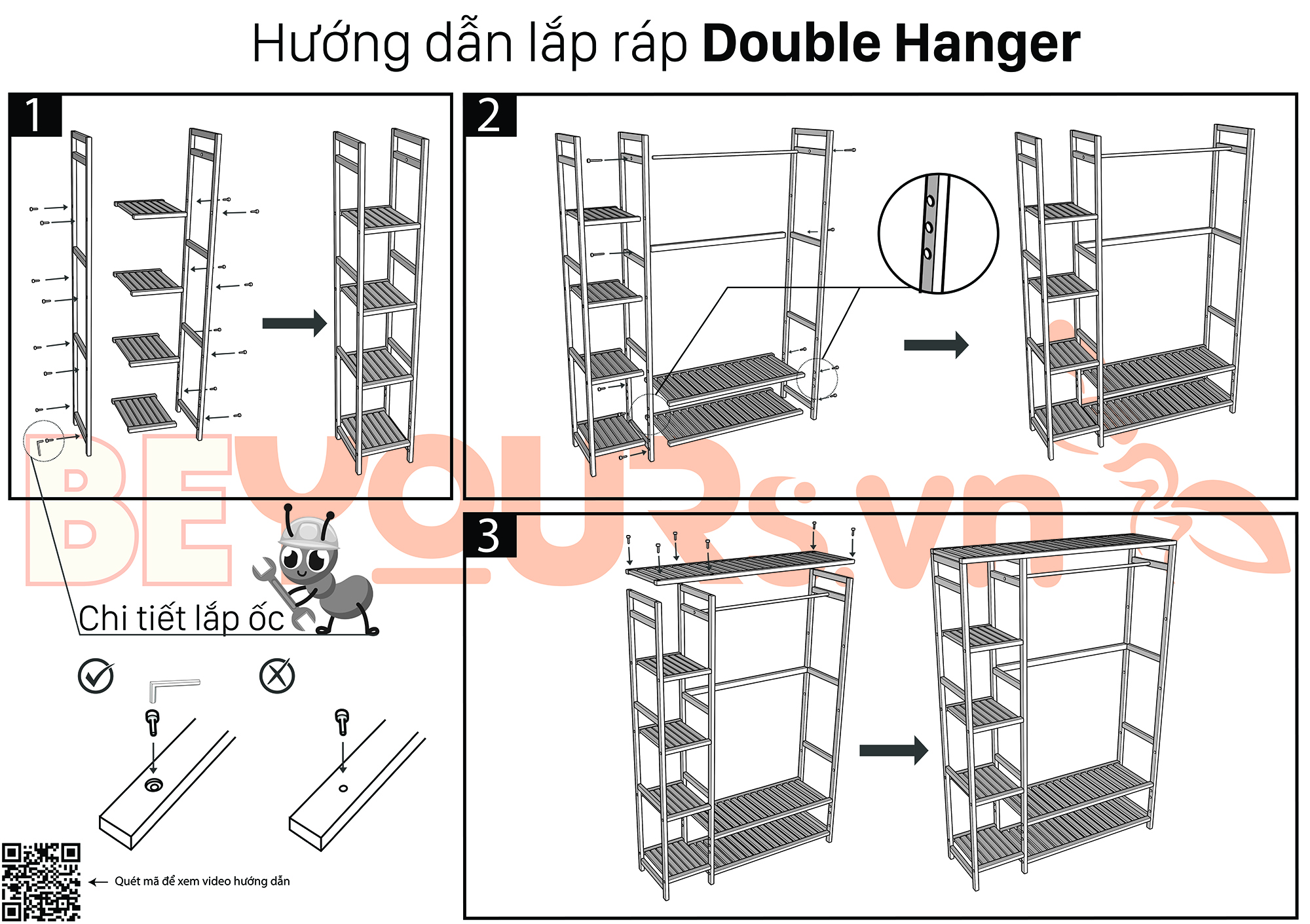 Tủ Treo Quần Áo Gỗ BEYOURs Size M - Double Hanger Lắp Ráp Dễ Dàng - Nội Thất Phòng Ngủ