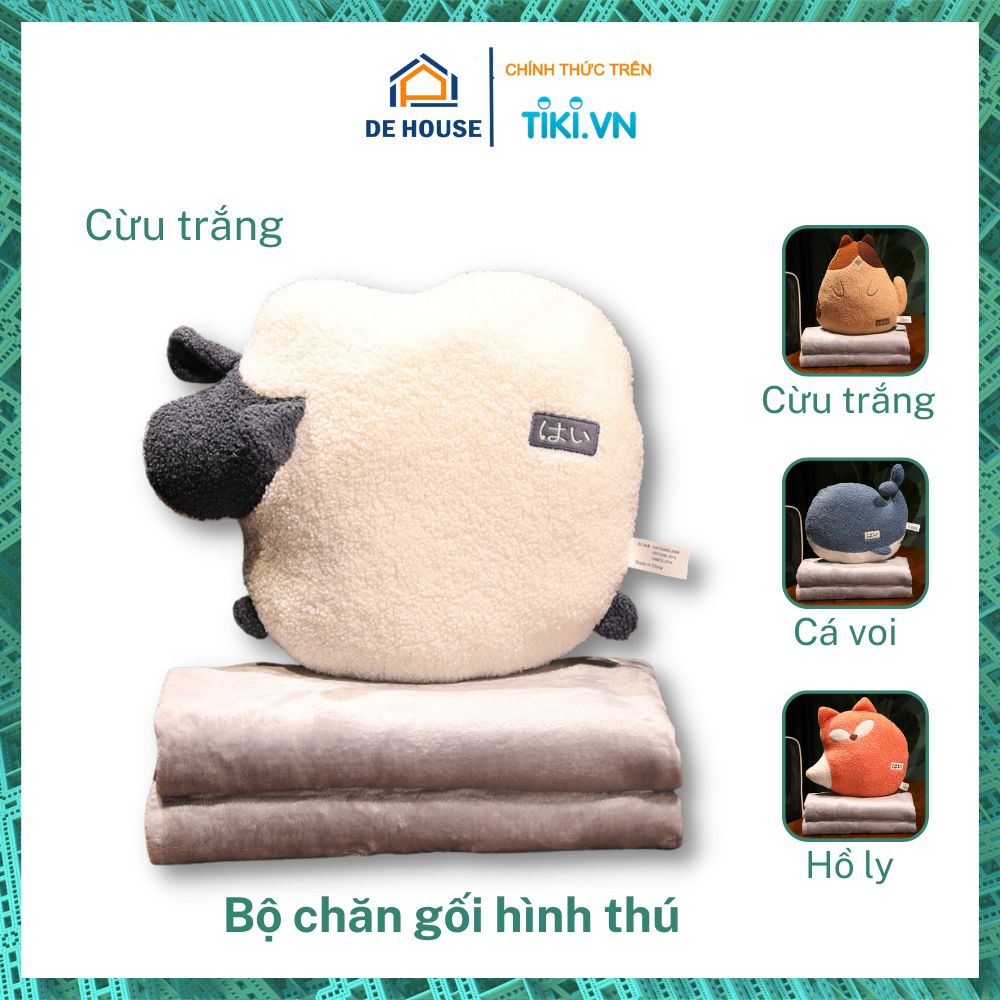 Bộ Chăn Gối Văn Phòng Ngủ Trưa Siêu Mềm Mịn Hình Thú Dễ Thương 3 in 1 - Hàng Loại Đẹp