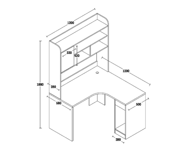 Bàn học / Bàn làm việc có kệ sách đứng kích thước 120x120x188cm