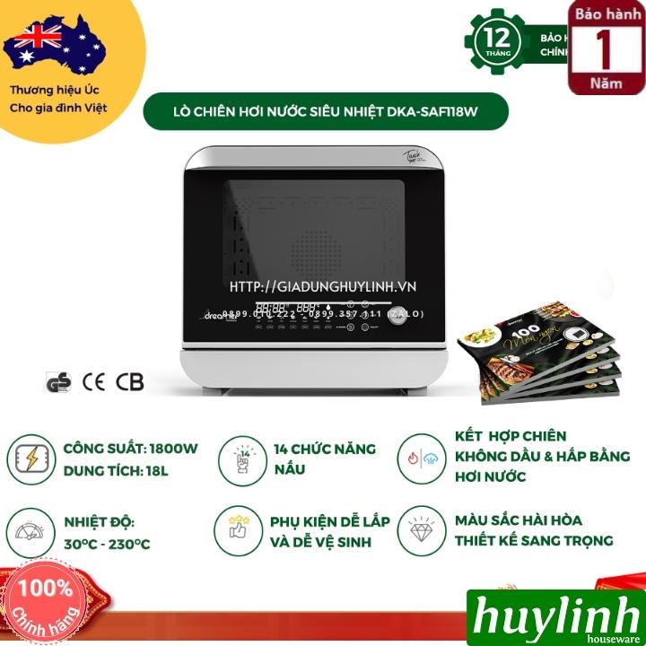 Nồi chiên không dầu hấp hơi nước Dreamer DKA-SAF118W - Dung tích 18 lít - 14 chương trình - Tặng sách hướng dẫn nấu ăn - Hàng chính hãng