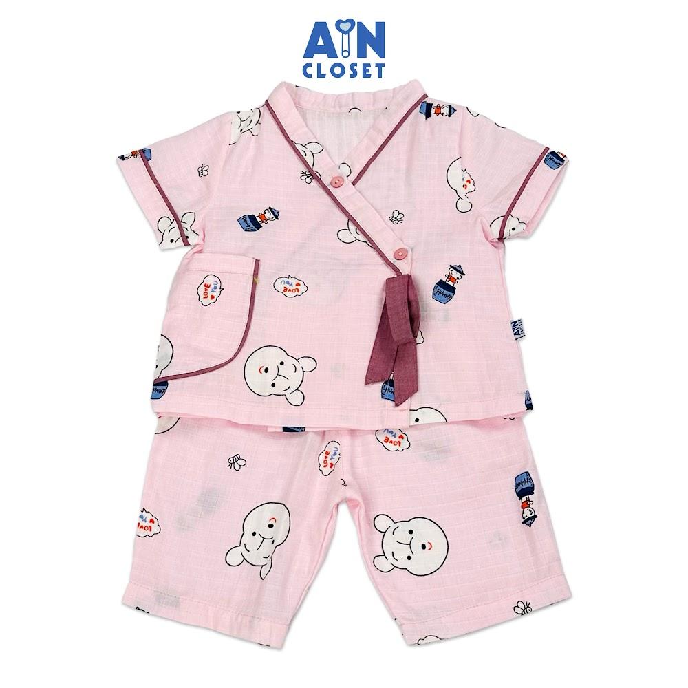 Bộ quần áo lửng bé gái họa tiết Gấu Pooh Tím xô sợi tre - AICDBGJQKYTO - AIN Closet