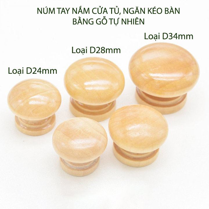 Bộ 5 núm tay nắm cửa tủ, ngăn kéo bàn, bằng gỗ tự nhiên sơn phủ bóng