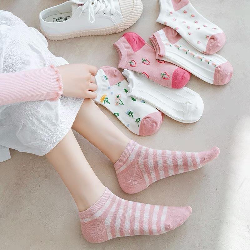 Combo 10 Đôi Tất/Vớ Cotton Nữ Thấp Cổ Style Hàn Quốc/Tất Mặt Cười/Vớ Bò Sữa/Tất Cổ Voan/Tất Trơn/Vớ Hoa/Vớ Bàn Chân