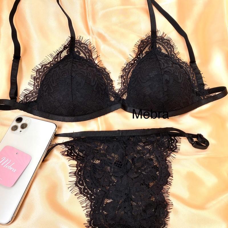 Áo bra ren không gọng mút mỏng lông mi đen sexy BLACK PREMIUM thương hiệu Mebra MA011
