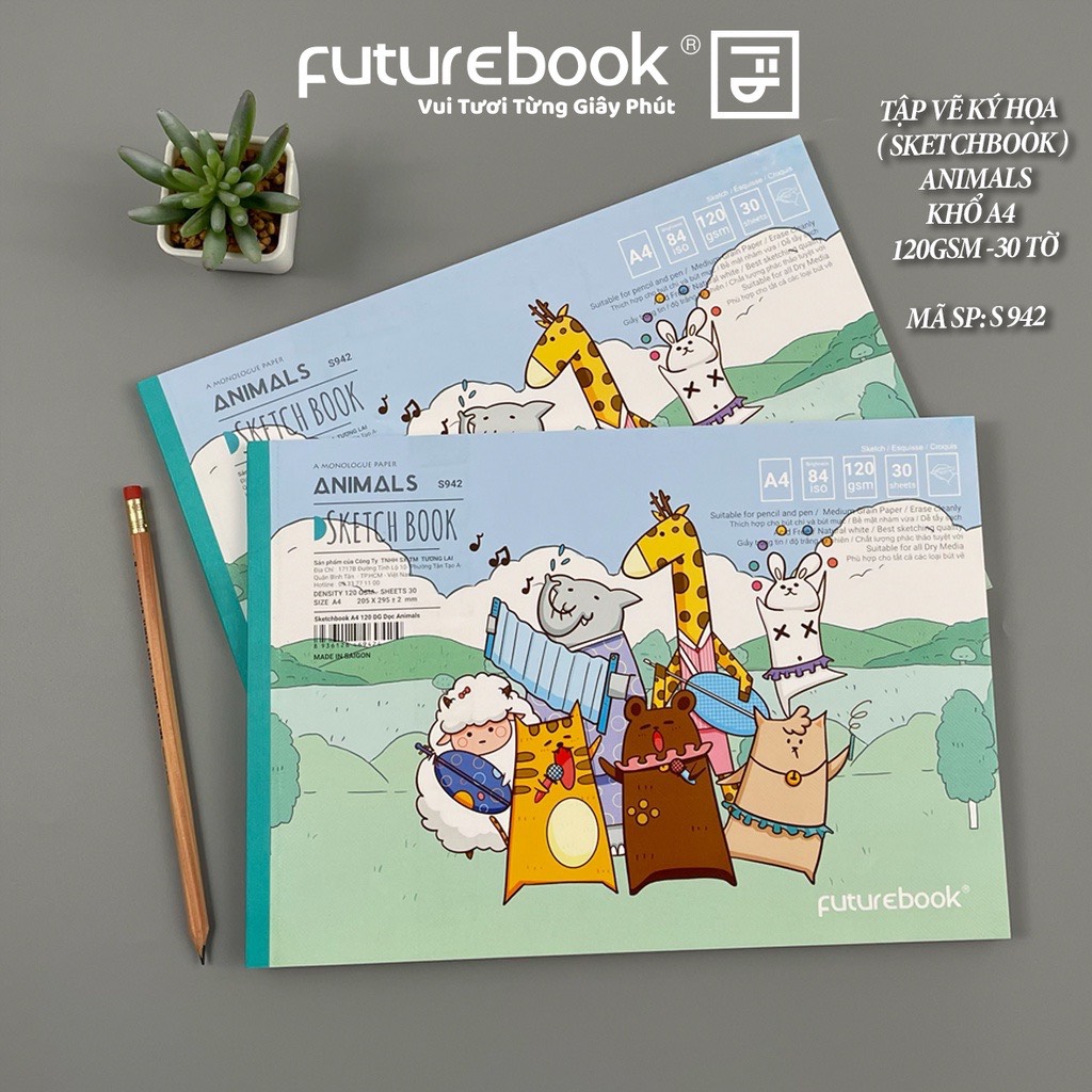 Tập Vẽ Ký Hoạ Animals- A4- 120GSM- 30 Tờ- Dán gáy dọc. MSP: S942. VPP FUTUREBOOK.