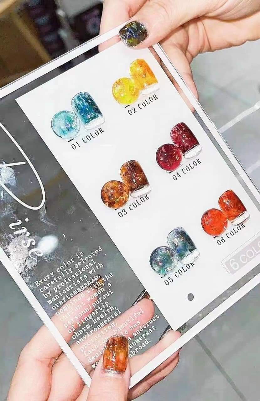 Gel nhũ khổng tước Huaxi 6 màu trang trí móng theo phong cách Hàn Nhật – Gel nhũ hổ phách Huaxi rất đẹp