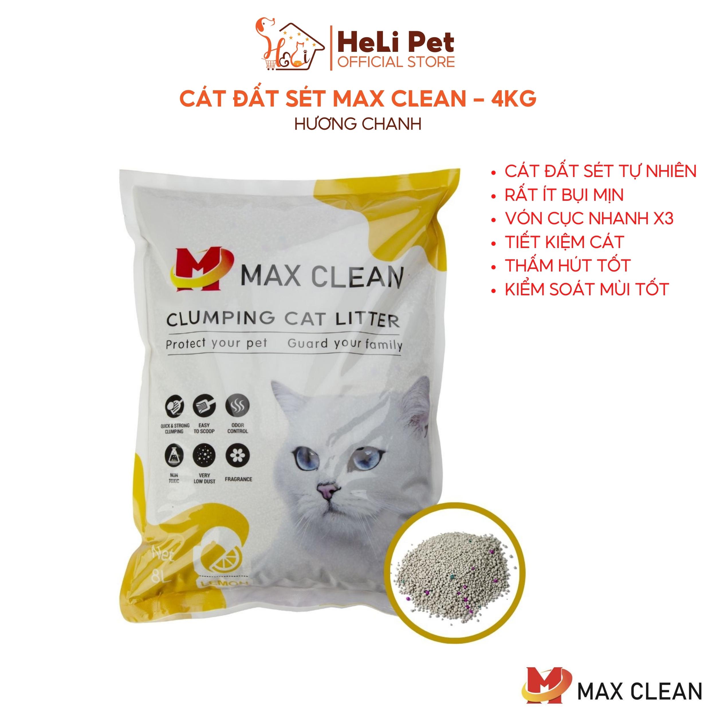 Cát Vệ Sinh Dùng Cho Máy Vệ Sinh, Máy Dọn Phân Mèo, Khay Vệ Sinh Cho Mèo Max Clean Hương CHANH 4Kg Siêu Vón Siêu Ít Bụi- HeLiPet