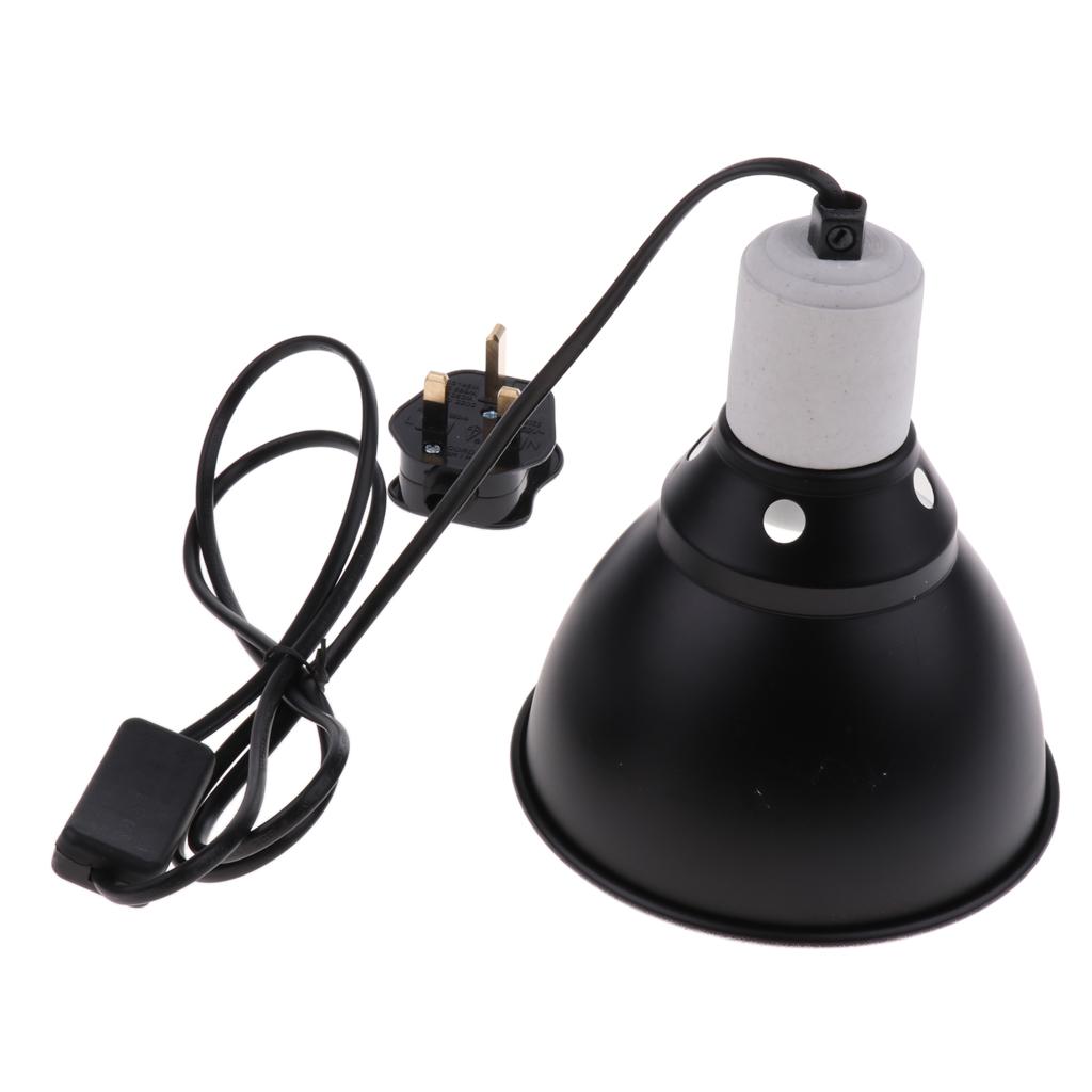 UK Plug Reptile Heating Light UVA UVB Bulb Reflector Dome Lamp Holder E27 Base with on/off Switch, Terrarium Vivarium Use