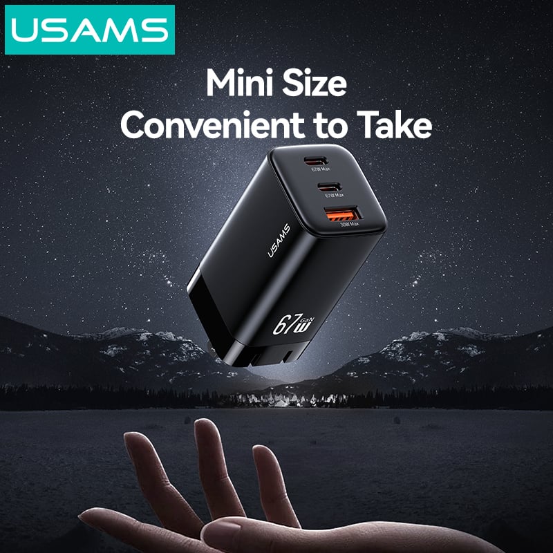 Củ Sạc Nhanh 67W 2C+A USAMS CC272 (GaN Charger, 3 Port, CC272 chân dẹp) Hàng Chính Hãng