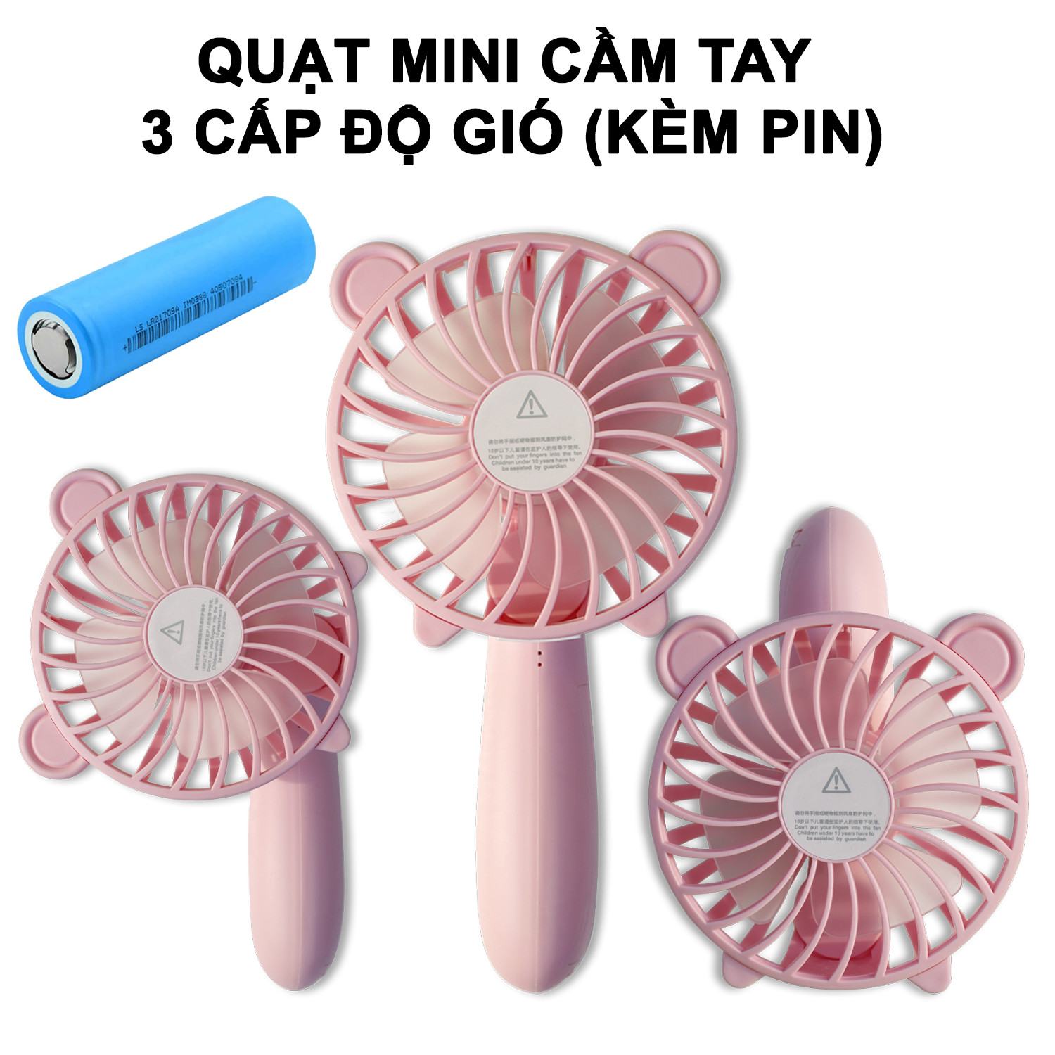 Quạt Tích Điện Mini Cầm Tay 3 Tốc Độ Gió - Có Pin Và Dây Sạc Kèm Theo  ( Giao Màu Ngẫu Nhiên)