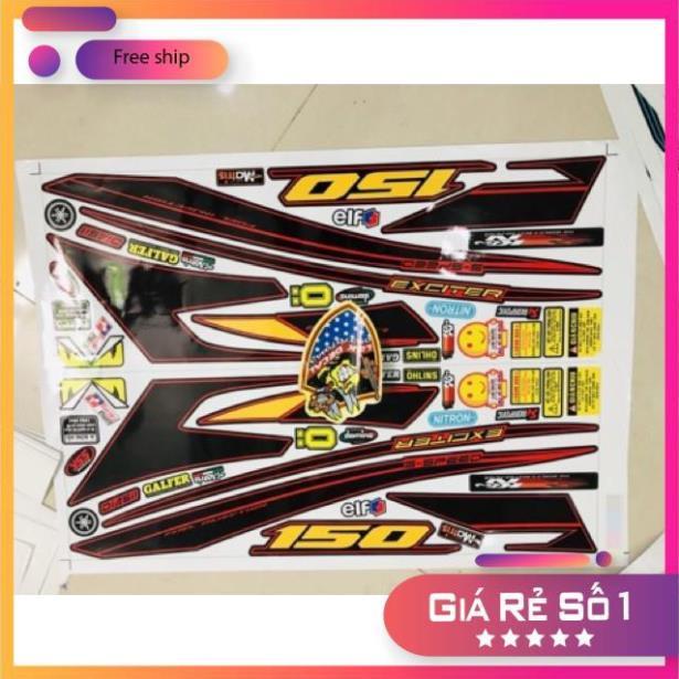 Tem rời exciter 150 sọc chỉ đỏ đen 3 lớp ko bay màu bảo hành màu sắc vĩnh viễn