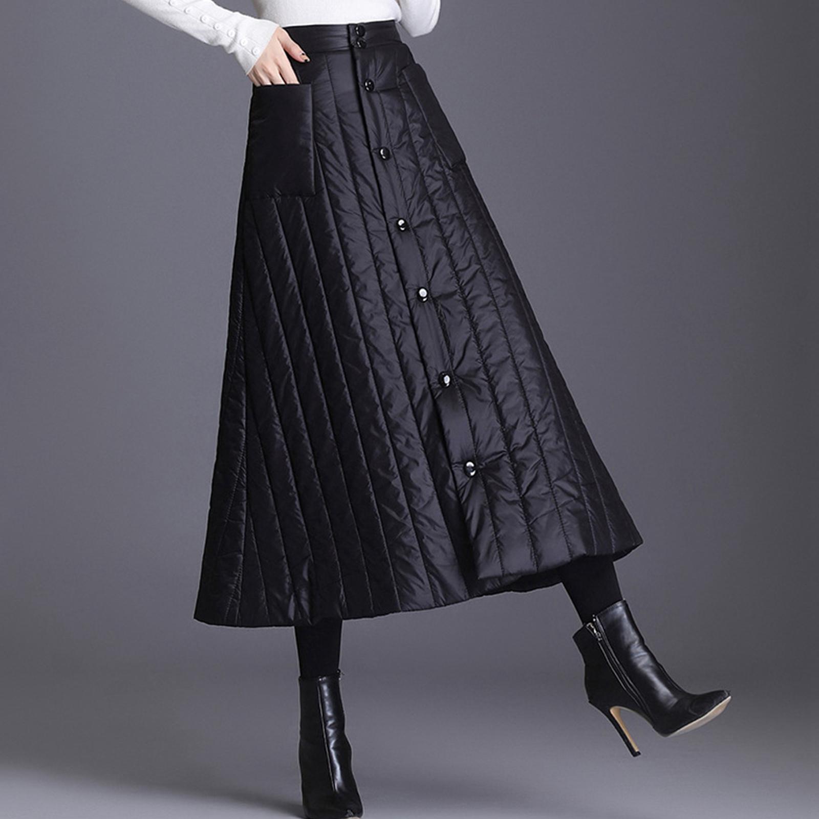 Winter Women's Down Cotton Skirt High Waist Casual Black Long Skirt for Women Thick Warm Female Padded Skirts