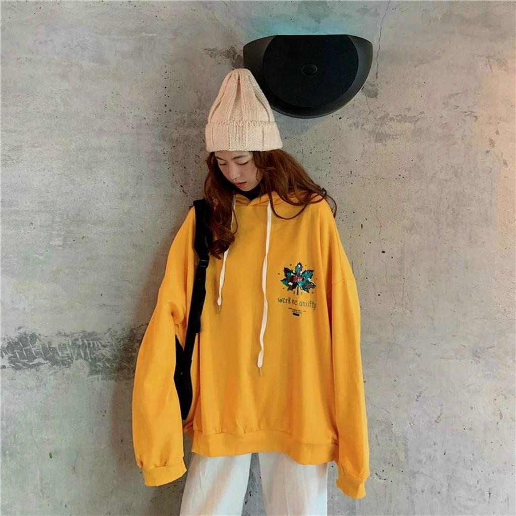 Áo Khoác Nỉ Nữ Hoodie In Hình Lá Phông Nón 2 Lớp Free Size 70kg AK132