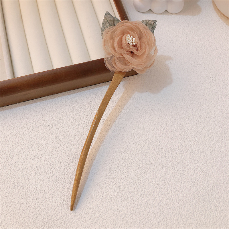 Trâm cài tóc hoa hồng thiếu nữ, phụ kiện búi tóc, dụng cụ búi tóc làm tóc style cổ trang thanh lịch