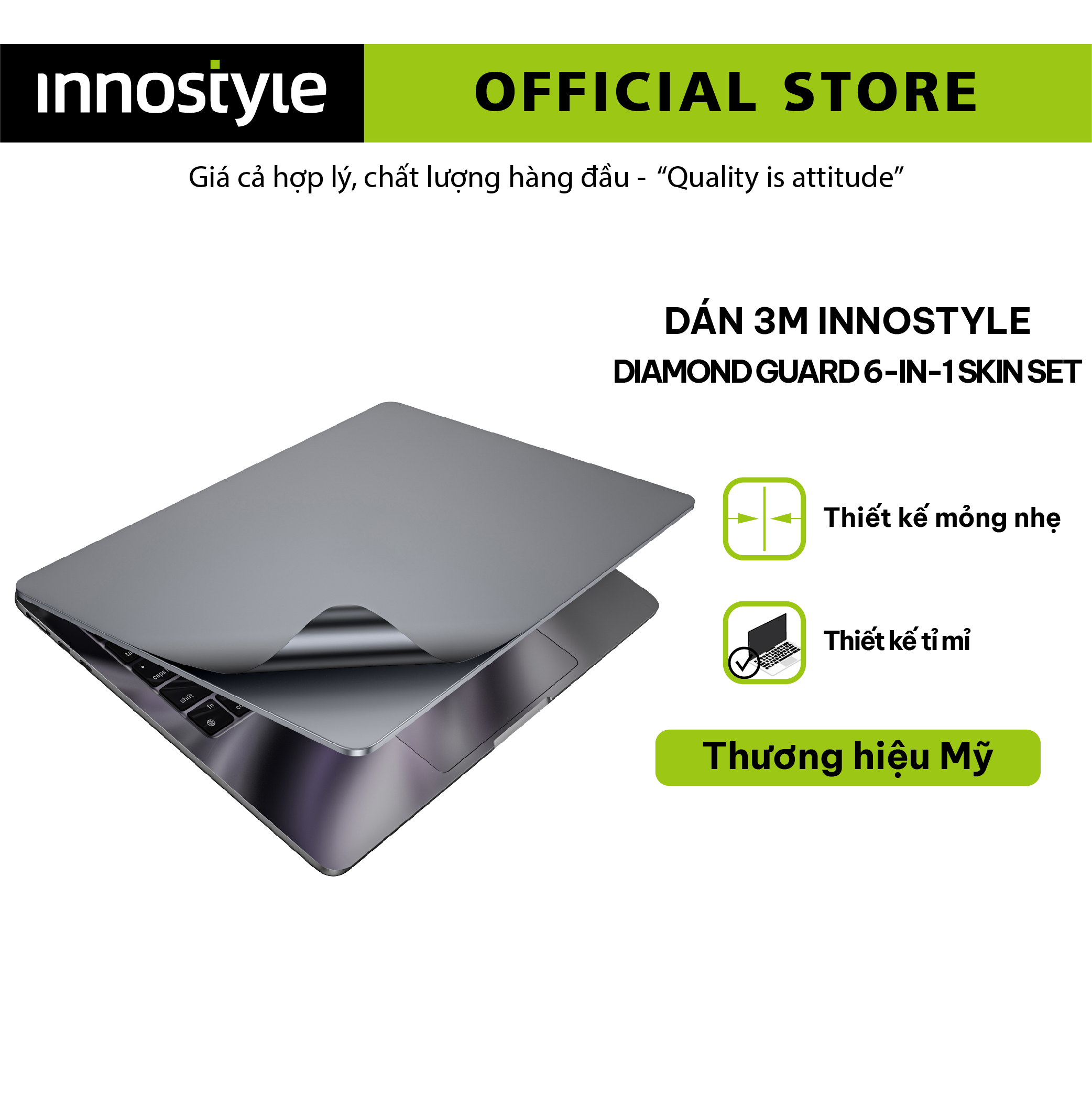 DÁN 3M INNOSTYLE DIAMOND GUARD 6-IN-1 SKIN SET FOR MB AIR M2 2022 - Hàng Chính Hãng
